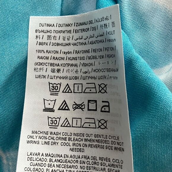 GUESS Shirt Mens L Blue Slim Fit Submerged Button-Up Short Sleeve Tropical Beach - Picture 7 of 10